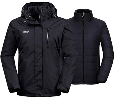 wantdo Women's Interchange Skiing Jacket 3 in 1 Winter Snow Coat windproof Anorak Black M