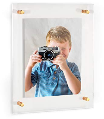 ArtToFrames Floating Acrylic Frame for Pictures Up to 11x14 inches (Full Frame is 15x18) with Gold Standoff Wall Mount Hardware, Acrylic-109-11x14-71