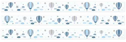 Wandkings Bordüre - Wähle ein Motiv - Heißlufballons Blau - 3x selbstklebende Wandbordüren je 150 cm - Gesamtlänge: 450 cm - Höhe: 12,5 cm