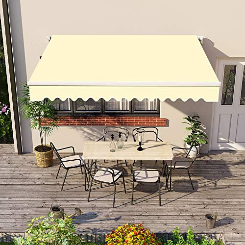 Green Bay Cream DIY Manual Patio Awning, Retractable Gazebo Outdoor Canopy, Garden Sun Shade - 3.5m x 2.5m