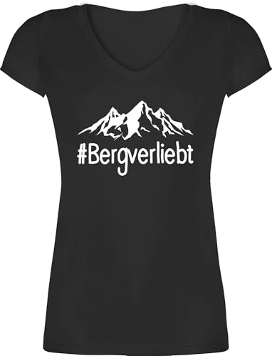 Shirtracer - T-Shirt Damen V Ausschnitt - Bergverliebt - weiß