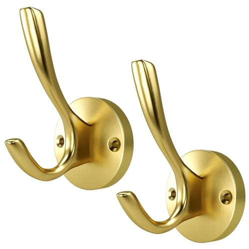 ZUONAI Garderobenhaken Gold 2 Stück Modern Kleiderhaken Schwerlast Garderobe Haken Goldene Jacken Haken Wand Handtuchhaken Doppelt für Küche Bad Kleiderschrank
