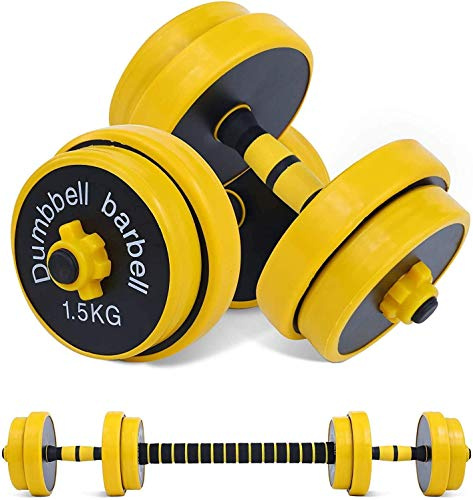 Fuxion 10 kg verstellbare Hantel-Langhantel-Paar | kostenloses 2-in-1-Set, rutschfestes Neopren, Zweck, Zuhause, Fitnessstudio, Büro | | Handgewichte, 10 kg oder 5 kg, gelb, grau, schwarz
