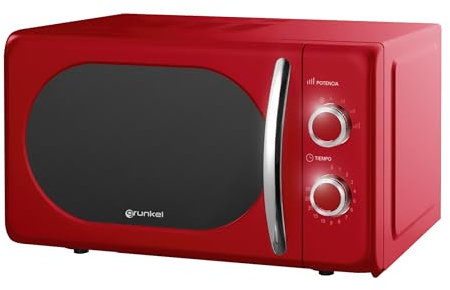 Grunkel - Microondas de 20L de capacidad MW-20 con diseño vintage y 5 niveles de potencia - Función de descongelación y temporizador - 700W (Rojo)