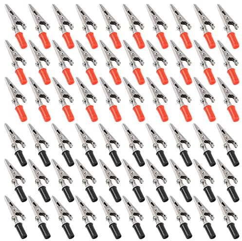 Glarks Lot de 60 pinces crocodiles en métal de 53 mm pour test de laboratoire, avec capuchon unique