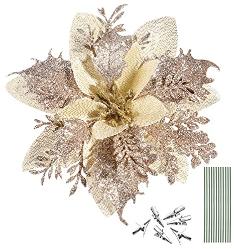 Tomaibaby 12Pcs Weihnachten Glitter Künstliche Weihnachtsstern Blumen mit Vorbauten Und Clips Weihnachten Baum Dekorationen Blumen Ornamente Party Dekoration für Weihnachten Neue Jahr