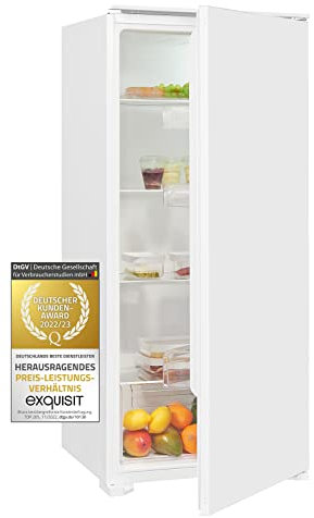 Exquisit Einbau-Vollraumkühlschrank EKS201-V-E-040F | Einbaugerät | Schlepptürmontage | 199 l Nutzinhalt | Weiß | Kühlschrank | Kühlen | Gemüsefach | LED Licht