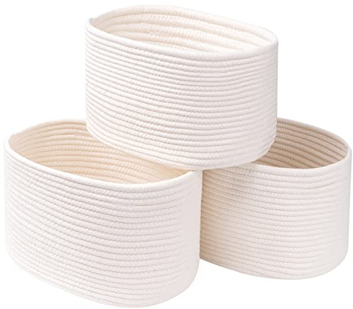 CubesLand Lot de 3 bacs de rangement cubiques tissés pour l'organisation/le rangement des jouets, durables et doux pour la peau, décoration de chambre élégante, panier en corde de coton blanc cassé