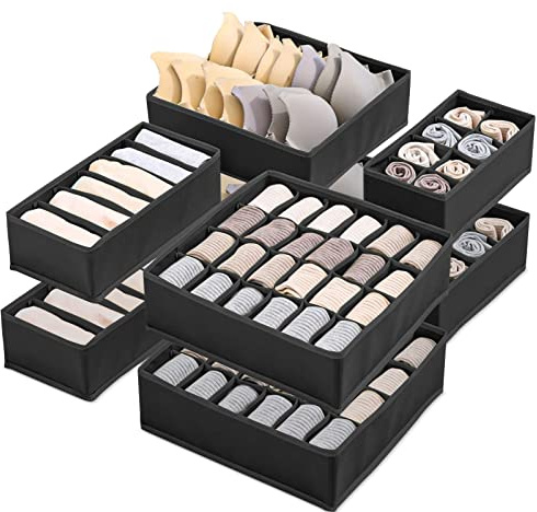 8 Stück Schubladen Organizer,Faltbare Kleiderschrank Organizer(Schwarz) | Schubladen Organizer Kleidung,Vliesstoff Organizer Schrank,Unterwäsche Organizer für BHs, Socken, Schals, Unterwäsche