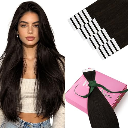 YoungSee Tape in Hair Extensions, Brown Hair Tape Extensions Remy Human Hair, 24 Inch 20pcs 50g, Darkest Brown, Long Straight Hair Tapes, Easy to Wear