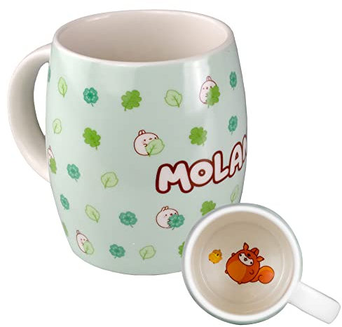 6vibes Molang Grande tasse mignonne, 400 ml, en porcelaine, naturelle, à motif Piupiu, idéale comme cadeau