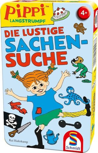 Schmidt Spiele 51448 Pippi Langstrumpf, Die lustige Sachensuche, Reisespiel, Bring ich mit Spiel in Einer Metaldose