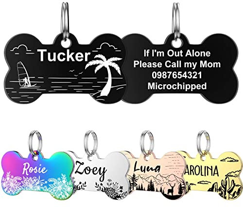 YEHANTI Hundemarke mit Gravur, Hundemarke Knochen Personalisiert mit Name, Telefonnummer und Adresse, Anhänger Marke für Hunde Katzen, Edelstahl Namensschild für Halsband(Groß, Schwarz)
