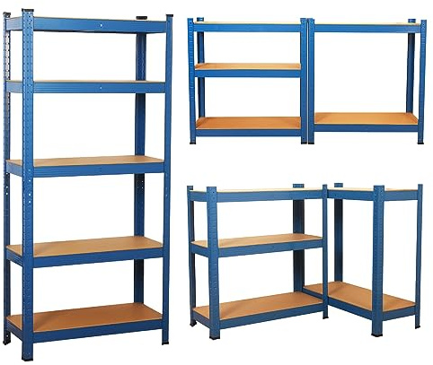shine planet 5 Tier Garage Shelves Metal Storage Shelving Heavy Duty Shed Storage Racking Unit Adjustable Boltless for Warehouse Workshop Office (Blue, 90x40x180cm)