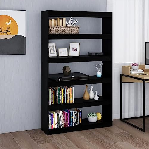 Annlera Bücherregal/Raumteiler Schwarz 100x30x167,5cm Massivholz Kiefer Bücherregal Holz Büromöbel Regal Schlafzimmer Wohnzimmer Regal