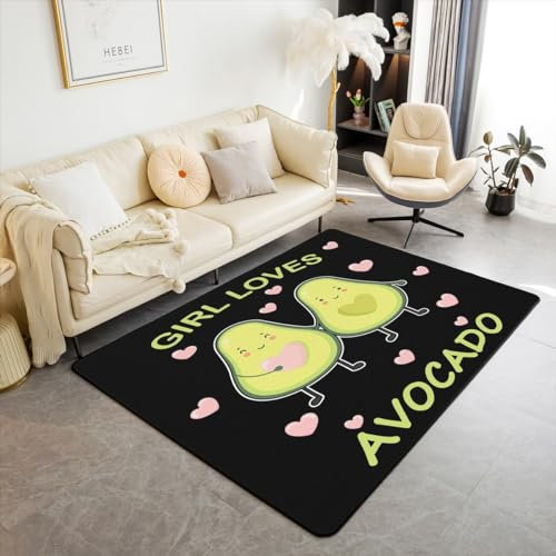 Avocado Weich Teppich 150x200cm Wetterfest Cute Cartoon Avocado Modern Teppich Frauen Schlafzimmer Grün Fresh Obst Wohnzimmer Teppich für Küche und Balkon Avocado Lover Bodenmatte Eingang Teppich