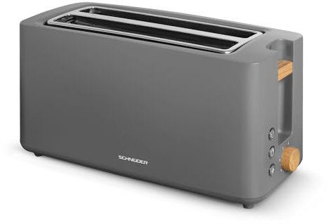 SCHNEIDER Fjord Line Toaster mit 1550 Watt, besonders lange Schlitzen, variable Bräunungssteuerung in 6 Stufen, Auftau-, Aufwärm- und Stop-Funktion, ausziehbare Krümelschublade, grau
