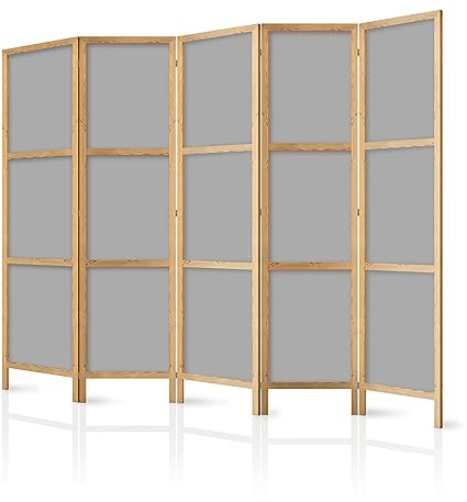 murando - Paravent Raumteiler Holz Glatt, 225x172 cm, 5-teilig, Wohnzimmer | Mobiler Sichtschutz, sofort einsatzbereit, Holzrahmen, ideal fürs Wohnzimmer oder Büro, geruchsneutral, lichtbeständig