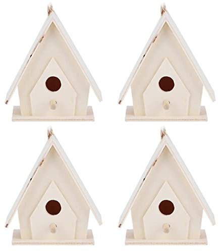 4 Stück Hängendes Vogelhaus aus Holz, Mini-Vogelhaus aus Holz, DIY-Vogelhaus aus Holz, Hängender Vogelhaus-Nistkasten Für Die Beobachtung Wilder Vögel
