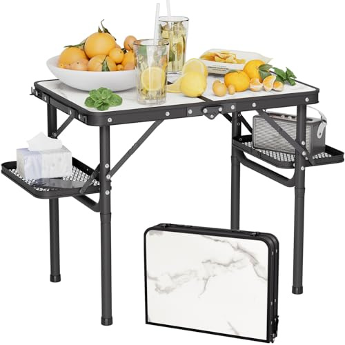 Titanker Small Camping Table Foldable 2ft, Folding Picnic Table with Side Racks & Net, Folding Camp Table Portable Beach Table, Car Camping Essentials, Sturdy Light Aluminum, Gift for Father Husband