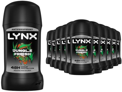 Lynx Jungle Fresh Antiperspirant Deodorant Stick for Men 50ml Pack of 12 48H Sweat & Odour Protection Long Lasting Fresh Fragrance