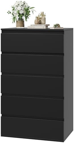 FOREHILL Black Chest of Drawers Bedroom Tall Storage Cabinet with 5 Drawers