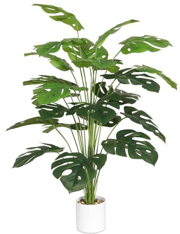 Tuocal 28 Artificial Plants Tropical Palm Tree Fake Monstera Tree in Pot Tall Faux Plant for Outdoor Indoor Home Garden Office Decoration