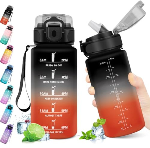 KollyKolla Gourde 500ml, Bouteille d'eau Enfant, Gourde Paille, Étanche & Réutilisable, Gourdes Sport avec Marqueur de Temps, Bouteille Motivation pour Enfant, Cyclisme, Bureau, Camping, l'école