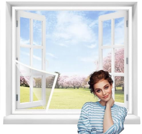 Fibre de verre Moustiquaire Fenetre 90x135cm Blanc Moustiquaire Fenêtre Filet, de bandes autocollantes,Toile Moustiquaire, Anti-Mouche Moustiques,pour Fenêtre Portes