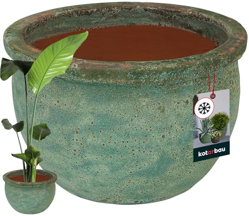 KOTARBAU® blomkruka, keramik, stor höjd 25 cm ⌀ 38 cm, planteringskruka för utomhus, blomkruka, utomhus, stora och frostsäkra planteringskärl, utomhus och inomhus, ytterkrukor för utomhus,