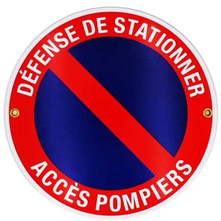 Plaque emaillée DÉFENSE DE STATIONNER ACCÈS POMPIER ⌀ 20 cm Panneau Interdiction de Stationner, Panneau Défense de Stationner | Propriété Privée | sortie de voitures