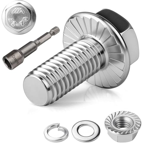 TXXATX 12 Stück M6x16 Sechskantschrauben m6 Schrauben Set Edelstahl A2 70 | Vollgewinde Außensechskan Flanschmuttern Federringe Unterlegscheiben Magnete Sechskant Stecknuss für Bauwesen Maschinen