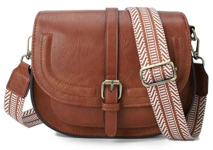 AFKOMST Women Faux Leather Crossbody Bag Vintage Saddle Shoulder Bag