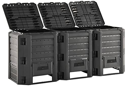 Compostiera da giardino, nero, 1200 l