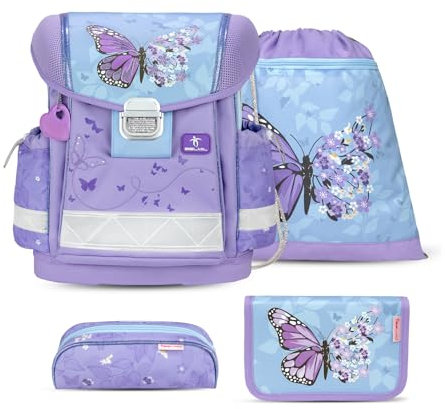 Belmil Classy Schulranzen Set 4 - teilig (403-13/AG/S) (Purple Blue Butterfly)