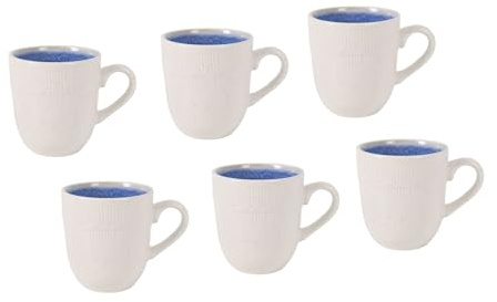 Juego de 6 Tazas de Café Espresso | Tazas de Cerámica con Enamel Mate en Color Crema | Set de Espresso, Cortado, Capuccino, Cafe Latte, Mokka - Hogar o Hosteleria (Espresso Azul - 100 ml)