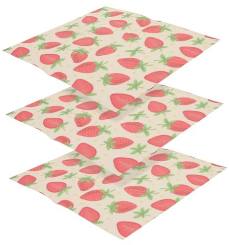 PHENOFICE 3pcs Beeswax Food Wraps Strawberry Design Reusable Food Storage Wraps for Sandwiches Fruits and Baked Goods