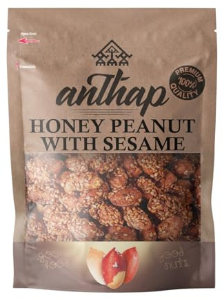 Anthap Honey Peanut with Sesame, Crunchy Roasted Peanuts Coated in Honey & Sesame, Deliciously Sweet & Nutty, Rich in Protein, Perfect for Snacking & Gifting, Energy-Boosting & Satisfying Snack, 700g
