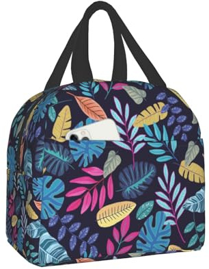 Imiss Blue Tropical Leaves Insulated Lunch Bag for Woman Man Adults， Hawaii Hawaiian Plants Reusable Cooler Lightweight Lunch Cooler Bag with Front Pocket for Picnic Work Office