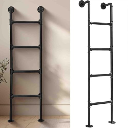 NIKSHI Escalera de pabellón de Hierro Forjado Negro, Escalera de Escape de Incendios Pesada 100cm - 300cm Escalera de Ventana de Salida del sótano Pared de Escalera Recta,Black-200cm