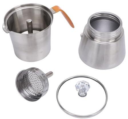 Segrehy Stainless Steel Coffee Pot Italian Coffee Maker Hand Pour Coffee Pot with Glass Lid Heat Resistant Handle for Brewing Italian Coffee Milk Tea Herbal Tea (160ML)