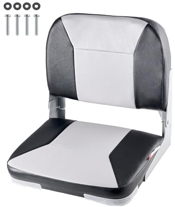 VEVOR Siège de bateau à dossier bas, chaise de bateau de pêche pliable avec coussin en éponge épais et cuir PVC imperméable, charnières en alliage d'alu, relevable pour yachts, navires, noir et gris