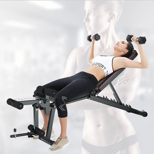 Weyot Hantelbank Klappbar, Hantelbank Mit Beinstrecker Und Beinbeuger, Schrägbank, Verstellbare Hantelbank, Trainingsbank Für Zu Hause, Maximale Tragkraft 200 Kg