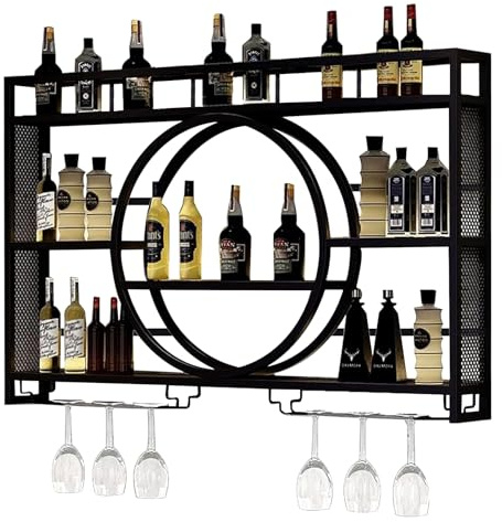 YUZINO 120cm Wine Rack Wall Mounted, 3-Tiers Iron Wall Wine Rack With Wine Glass Holder, Bar Shelves Cabinet For Home Cupboard, Restaurant, Bar Display Liquor Bottles
