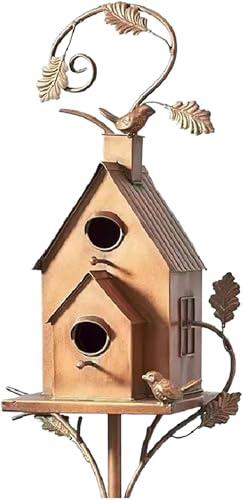 RRMMAN Bird House Garden Stakes for Outside-Metal Birdhouses with Pole Outdoor,Large Bird Houses with Pole Outdoor,Bird House on Stake, Large Bird Houses for Courtyard Backyard Patio (A, 1)