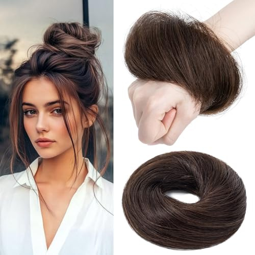 MY-LADY Chignon Postiche Cheveux Naturel Faux Chignon Naturel Lisse avec Élastique pour Femme Fille(17g, Marron Foncé)
