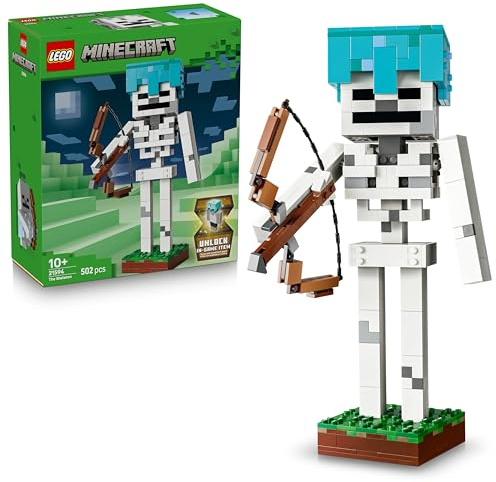 LEGO Minecraft Das Skelett - Mob Figur mit Diamanthelm, Bogen und Pfeil sowie Grasbasis als Zimmerdeko für Kinder - Gaming Geschenk für Jungen, Mädchen und Fans ab 10 Jahren - 21594