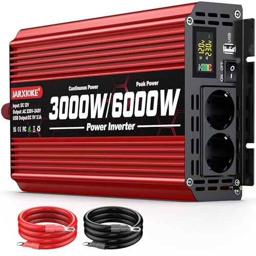 Wechselrichter DC 12V auf AC 230V 3000W/6000W Spannungswandler 2 AC Steckdose & USB Port Stromwandler mit LCD Display,Power Inverter für Auto KFZ Wohnwagen LKW