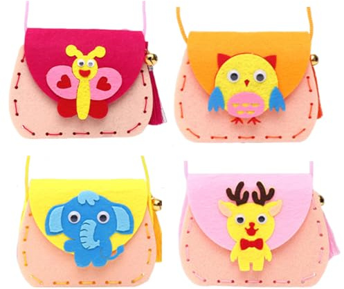 ELYIQI 4 Stück Kinder-Nähset, DIY Filztiere zum Selbernähen mit Eule, Elefant, Schmetterling und Kaninchen, kreatives Bastelset zur Förderung der Feinmotorik und Kreativität