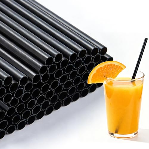 100 Stück Wiederverwendbare Strohhalme 19 X 0,6 cm Große Plastik Strohhalme Mehrweg Trinkhalme aus Kunststoff Schwarze Strohhalme Trinkhalme Plastik für Cocktails,Kaffee,Getränke Partys (Schwarz)